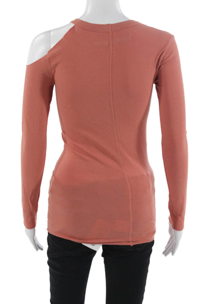 Enza Costa Women Orange T-Shirt Long Sleeve Crew Neck Cotton Lycra Size XS