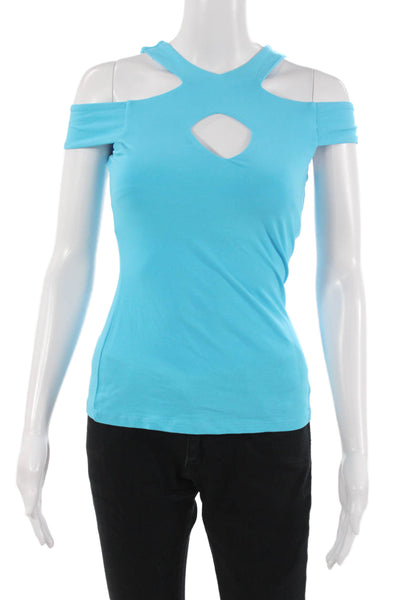 Boston Proper Women Sleeveless Light Blue Cotton Spandex T-Shirt Size 2XS