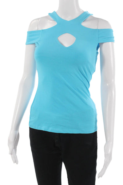 Boston Proper Women Sleeveless Light Blue Cotton Spandex T-Shirt Size 2XS