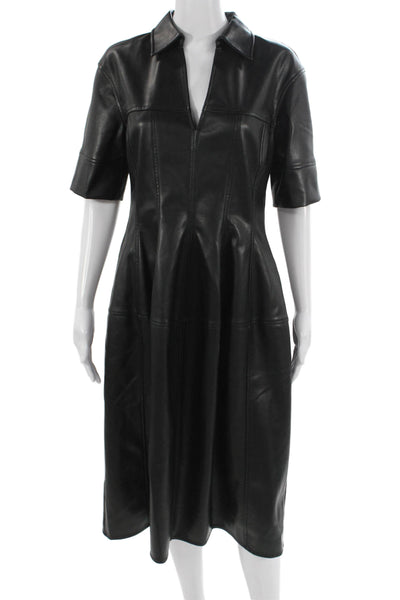 Luxely Women Shirt Dress Black Short Sleeve Collared Zip Full Length Size M