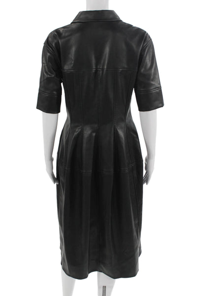 Luxely Women Shirt Dress Black Short Sleeve Collared Zip Full Length Size M
