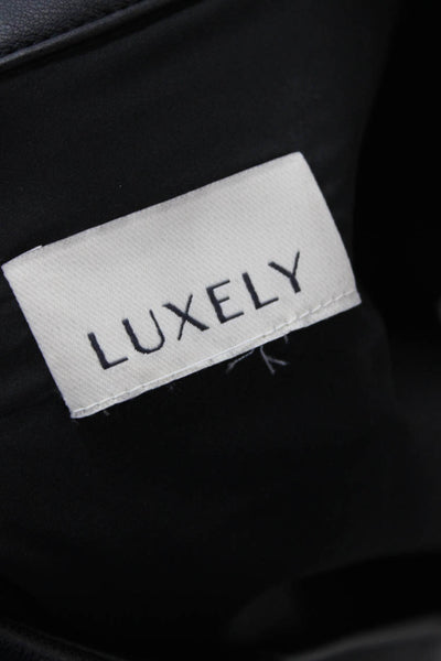 Luxely Women Shirt Dress Black Short Sleeve Collared Zip Full Length Size M