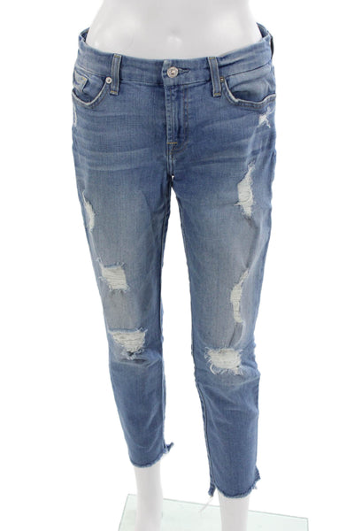 7 For All Mankind Womens Ankle Cropped Boyfriend Jeans Blue Size 30
