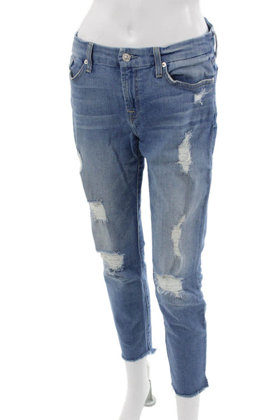 7 For All Mankind Womens Ankle Cropped Boyfriend Jeans Blue Size 30