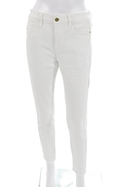 Frame Womens Skinny Ankle Jeans White High Rise Button Inseam 27 Size 28