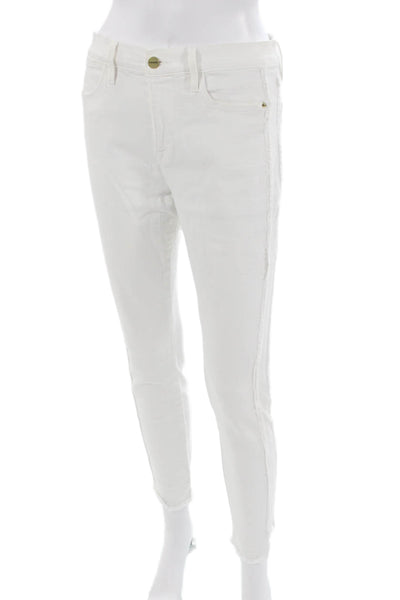 Frame Womens Skinny Ankle Jeans White High Rise Button Inseam 27 Size 28