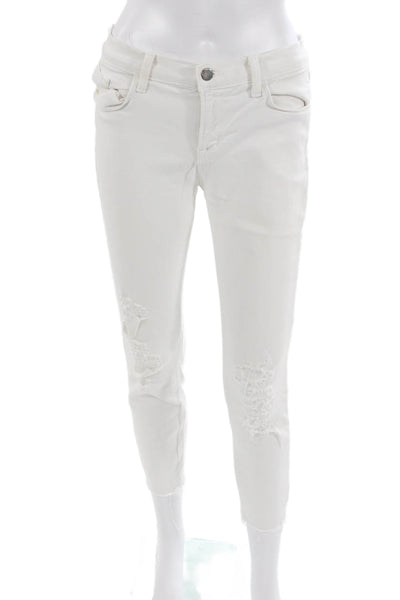 J Brand Women Ankle Skinny Jeans White Mid Rise Button Size 30