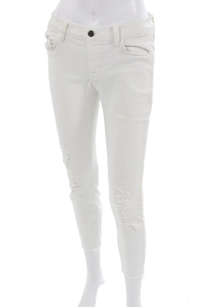 J Brand Women Ankle Skinny Jeans White Mid Rise Button Size 30