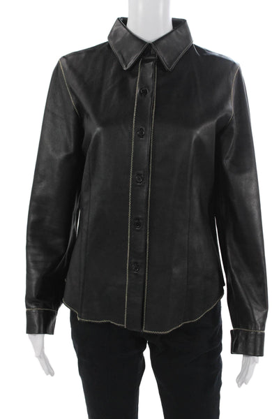 Willi Smith Womens Black Biker Jacket Collared Button Long Sleeve PU Size S