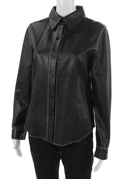 Willi Smith Womens Black Biker Jacket Collared Button Long Sleeve PU Size S