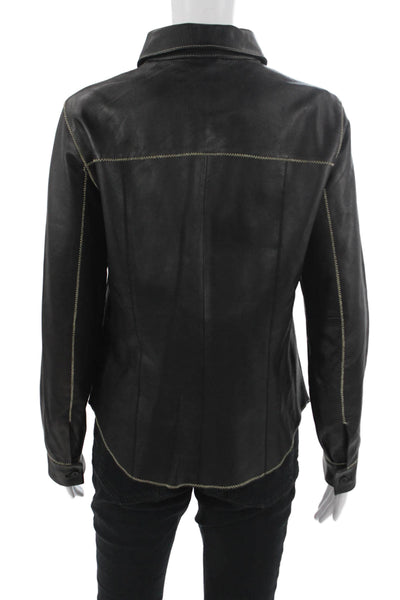 Willi Smith Womens Black Biker Jacket Collared Button Long Sleeve PU Size S