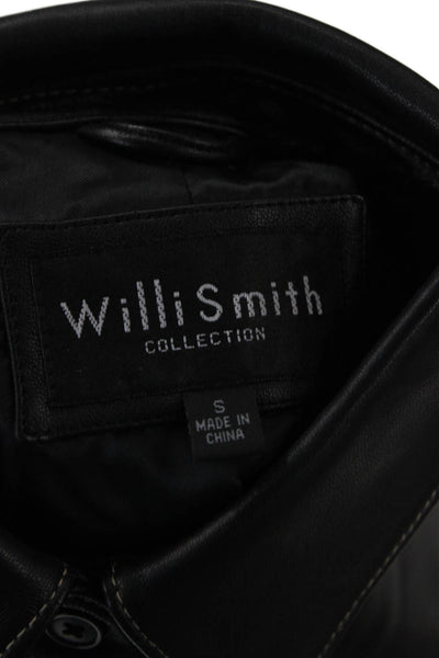 Willi Smith Womens Black Biker Jacket Collared Button Long Sleeve PU Size S