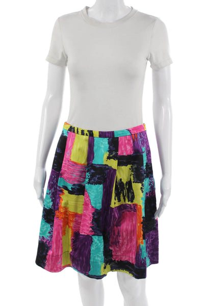 Trina Turk Women A-Line Black Graphic Print Silk Cotton Short Skirt Size 4