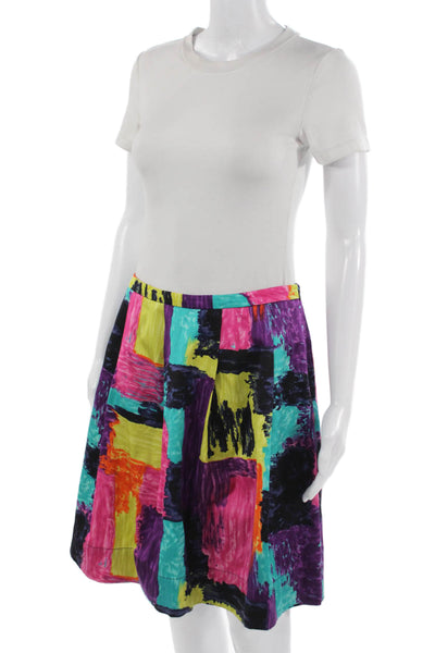 Trina Turk Women A-Line Black Graphic Print Silk Cotton Short Skirt Size 4