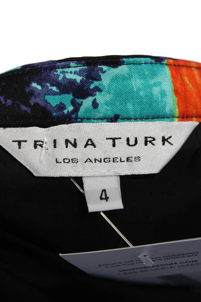 Trina Turk Women A-Line Black Graphic Print Silk Cotton Short Skirt Size 4