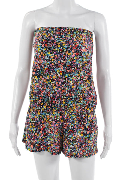 Shoshanna Women Strapless Floral Romper Black Size 0P