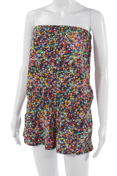 Shoshanna Women Strapless Floral Romper Black Size 0P