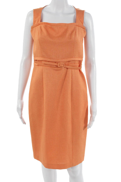 David Meister Womens Sheath Pencil Dress Orange Square Neck Sleeveless Size 4