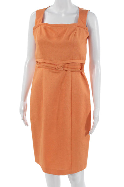 David Meister Womens Sheath Pencil Dress Orange Square Neck Sleeveless Size 4