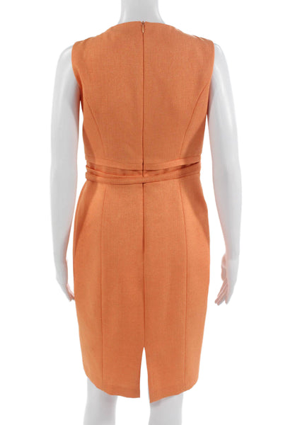 David Meister Womens Sheath Pencil Dress Orange Square Neck Sleeveless Size 4