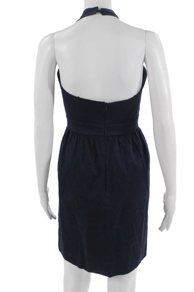 David Meister Women A-Line Sundress Dark Blue V-Neck Cotton Size 2