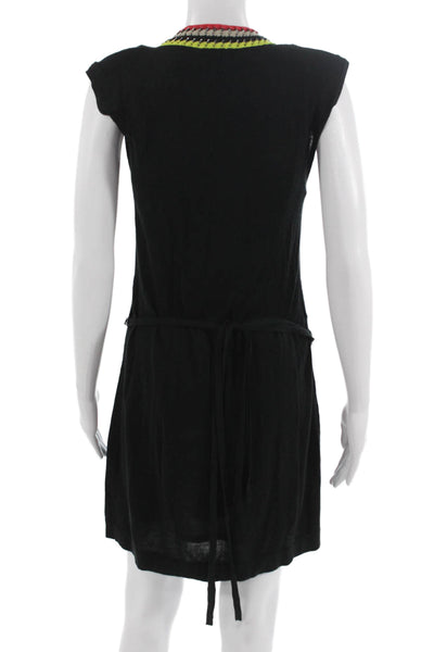 Nanette Lepore Women Sweater Dress Black V-Neck Button Knee-Length Size S