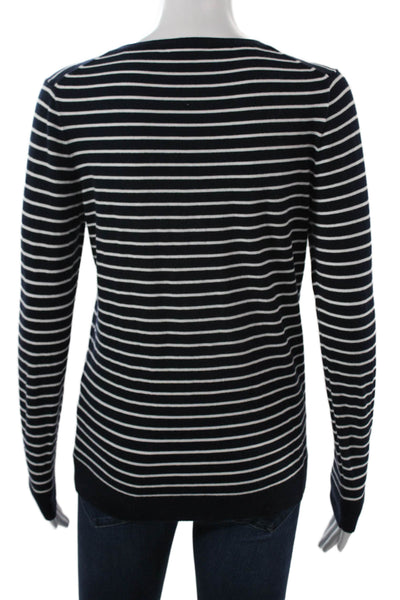 J Crew Unisex Dark Blue Striped Cotton V-Neck Pullover Long Sleeve Size S