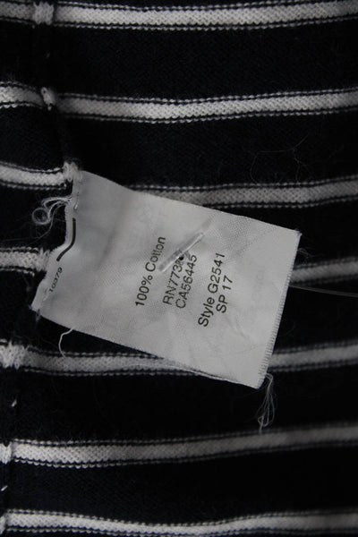 J Crew Unisex Dark Blue Striped Cotton V-Neck Pullover Long Sleeve Size S