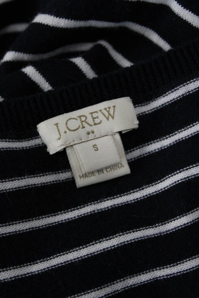 J Crew Unisex Dark Blue Striped Cotton V-Neck Pullover Long Sleeve Size S