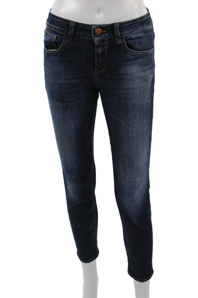 Closed Women Dark Blue Skinny Ankle Jeans Mid Rise Cotton Blend Petite Size 25