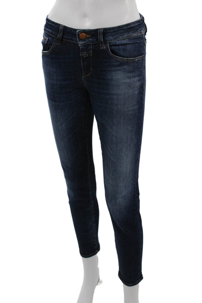 Closed Women Dark Blue Skinny Ankle Jeans Mid Rise Cotton Blend Petite Size 25