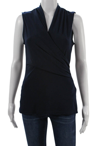 DKNY Women Sleeveless V Neck Dark Blue Blouse Size S
