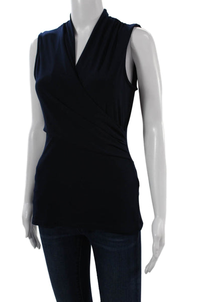 DKNY Women Sleeveless V Neck Dark Blue Blouse Size S