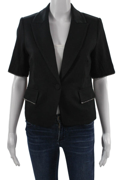 Drew Women Classic Collared Black Short Sleeve Blazer Button Size S