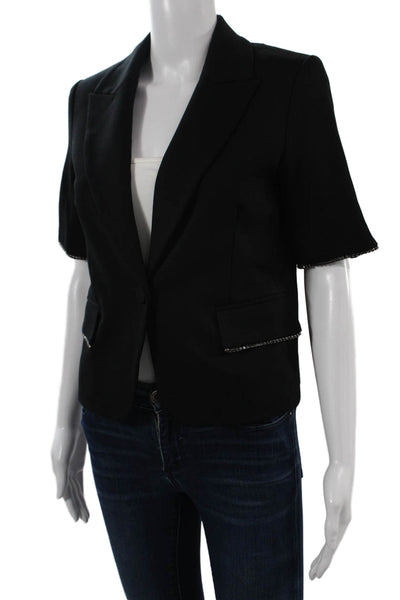 Drew Women Classic Collared Black Short Sleeve Blazer Button Size S