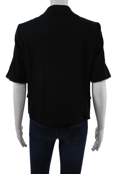 Drew Women Classic Collared Black Short Sleeve Blazer Button Size S