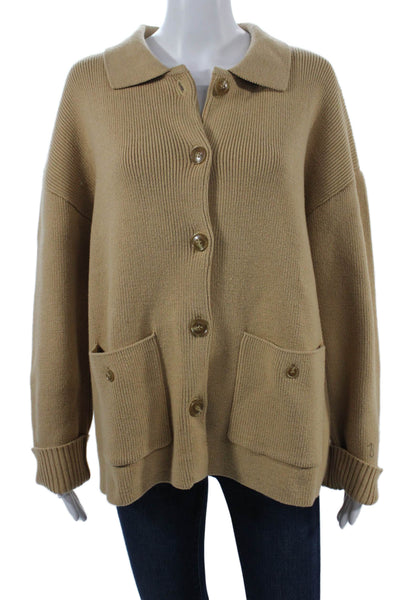 Central Park West Unisex Cardigan Collared Long Sleeve Beige Size S