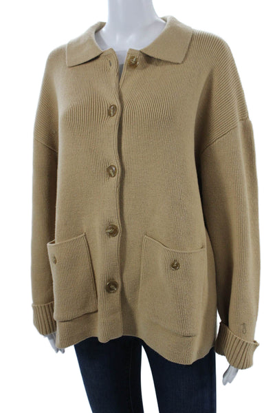 Central Park West Unisex Cardigan Collared Long Sleeve Beige Size S