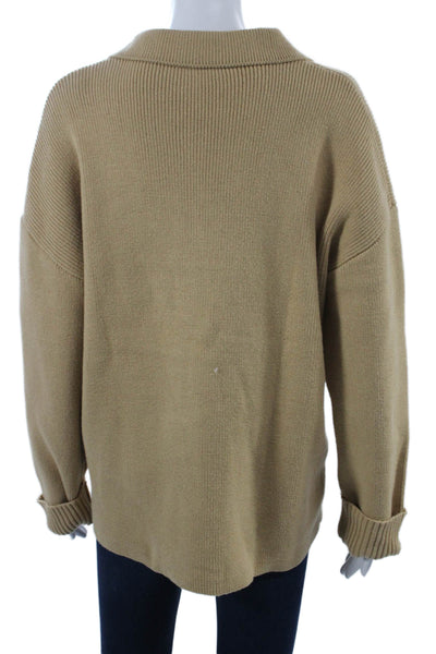Central Park West Unisex Cardigan Collared Long Sleeve Beige Size S