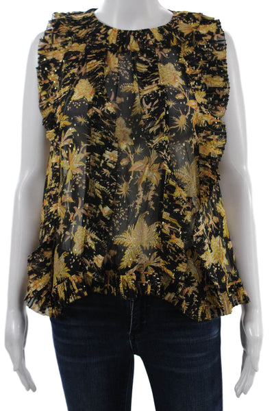 Ulla Johnson Womens Sleeveless Floral Cotton Blouse Round Neck Black Size 4