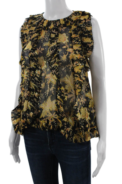 Ulla Johnson Womens Sleeveless Floral Cotton Blouse Round Neck Black Size 4