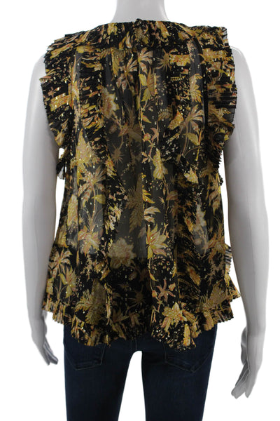 Ulla Johnson Womens Sleeveless Floral Cotton Blouse Round Neck Black Size 4
