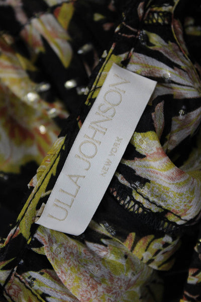 Ulla Johnson Womens Sleeveless Floral Cotton Blouse Round Neck Black Size 4