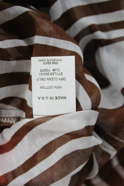 Trina Turk Women Tunic Blouse Brown Striped Long Sleeve Cotton Boho Size PP