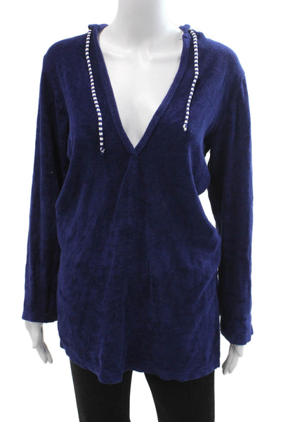 Splendid Women Tunic Hoodie Dark Blue V Neck Long Sleeve Micro Modal Size XS