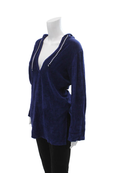 Splendid Women Tunic Hoodie Dark Blue V Neck Long Sleeve Micro Modal Size XS