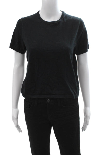 360 Sweater Women Black Cotton Crew Neck Basic T-Shirt Short Sleeve Size XS