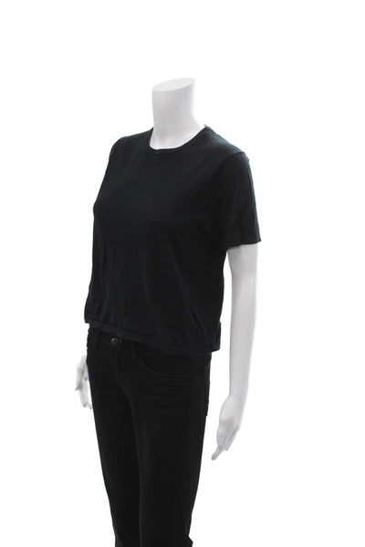 360 Sweater Women Black Cotton Crew Neck Basic T-Shirt Short Sleeve Size XS