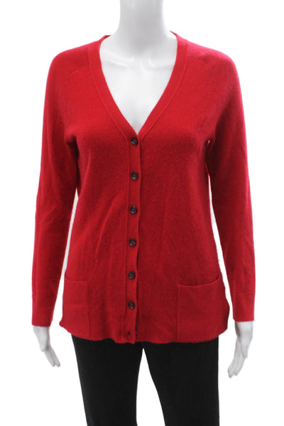 360 Cashmere Unisex Red 100% Cashmere V Neck Button Cardigan Size S
