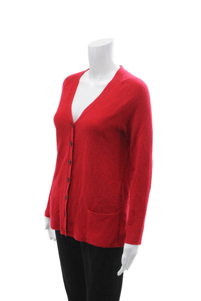 360 Cashmere Unisex Red 100% Cashmere V Neck Button Cardigan Size S